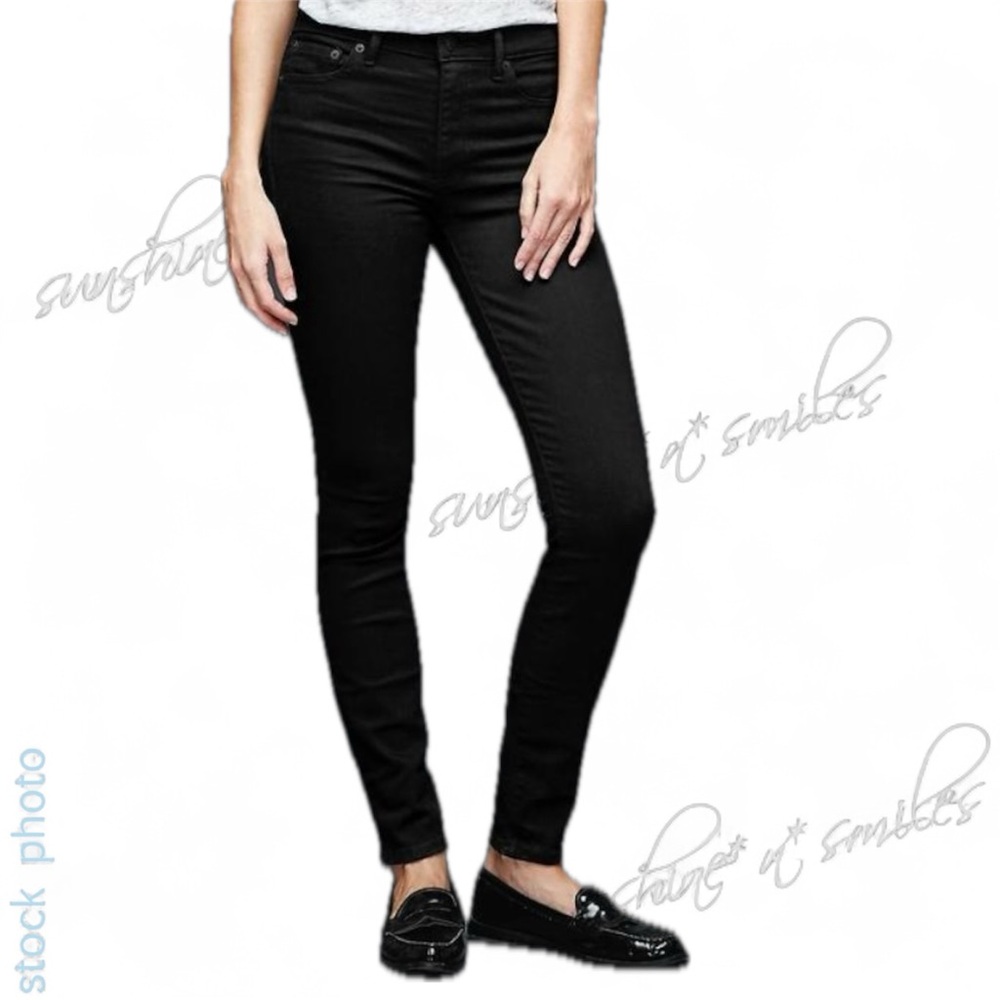 GAP 1969 True Skinny STRETCH Matte Black Jeans #415973 size 27S SHORT 28” inseam